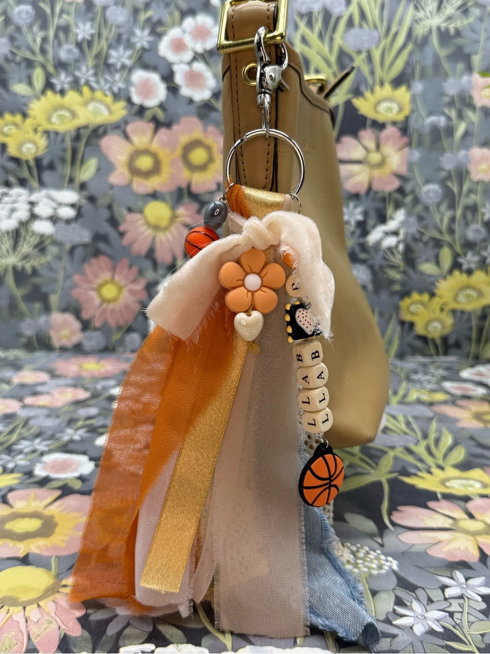 Adorned Crown Jewelry purse bag charm keychain basketball fabric tassel